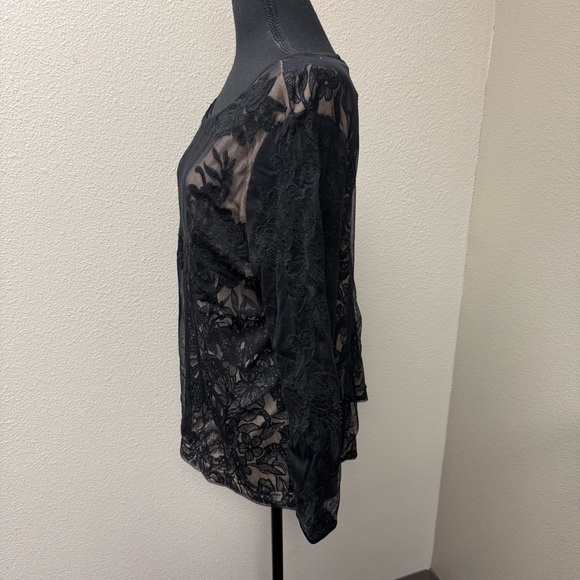 NIC+ZOE Black Lace Sheer Floral Mesh Blouse Long Sleeve Romantic Top XL - Picture 4 of 10